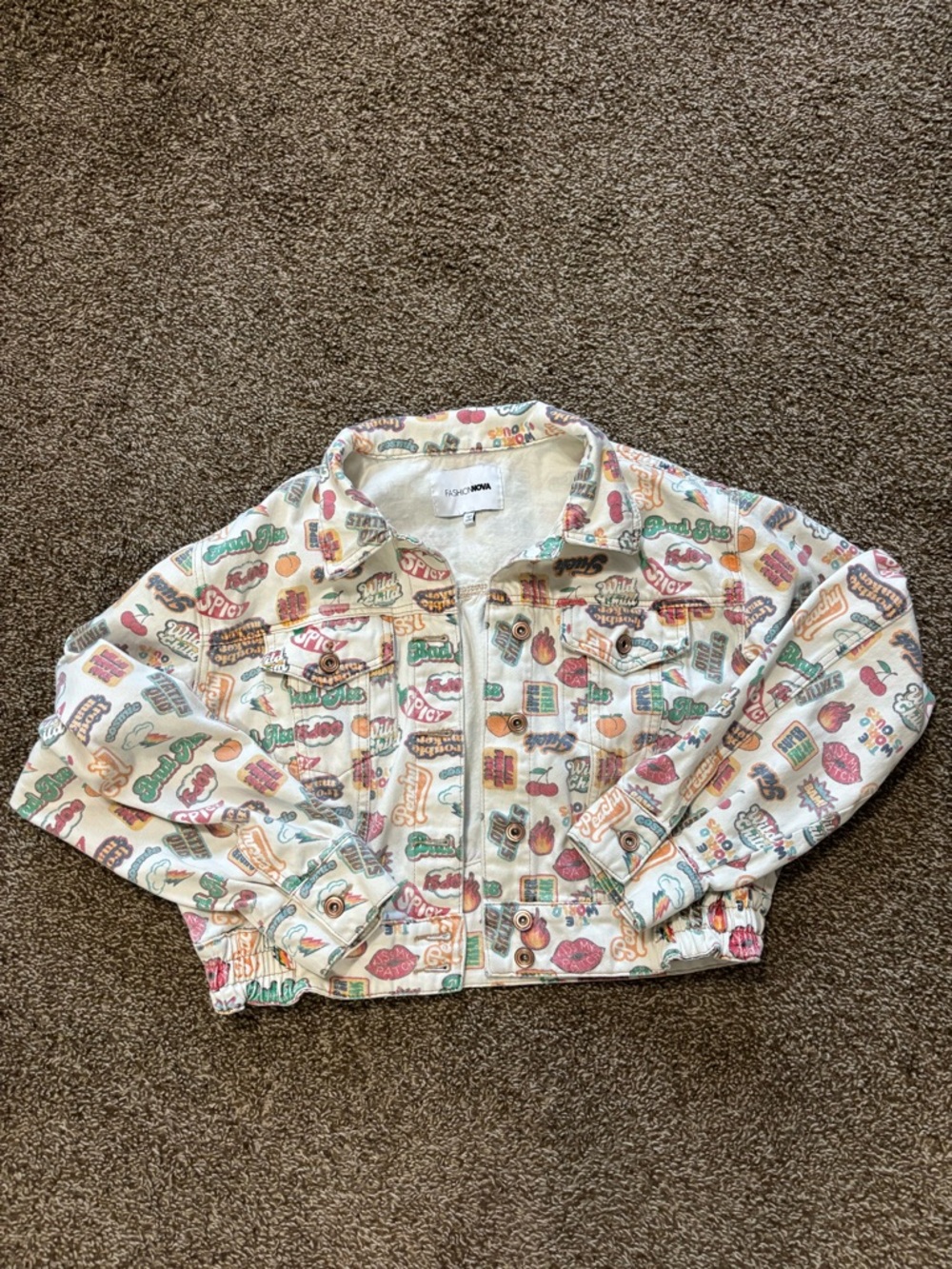 FASHION NOVA Graphic Printed Denim Jacket